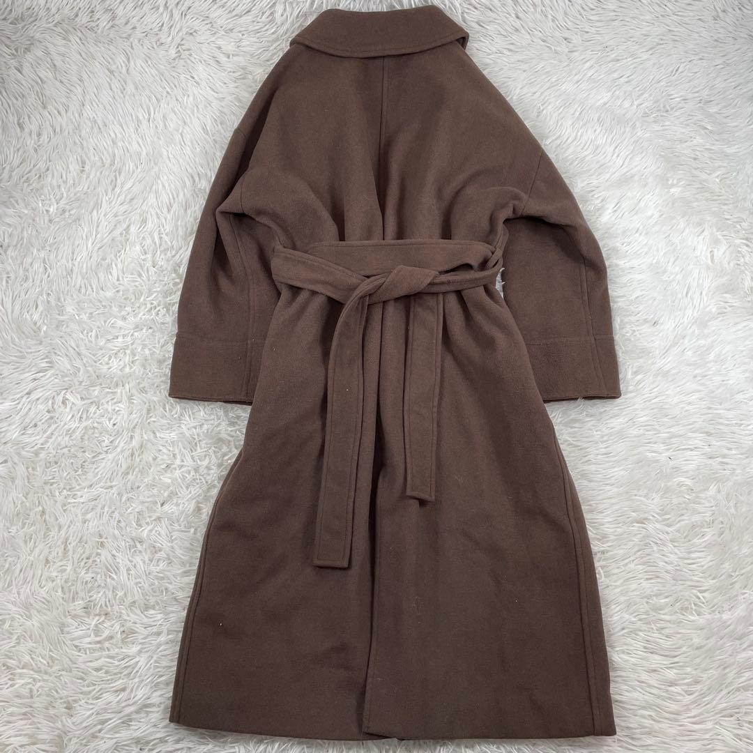 美品　Mila Owen ロングガウンコート ウール混 ベルト付き 茶 ブラウン