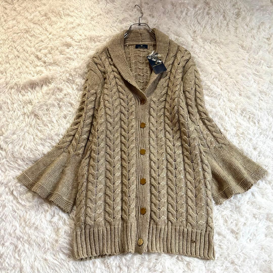 新品　MARIO VALENTINO ケーブル編み　デザインカーディガン　LL