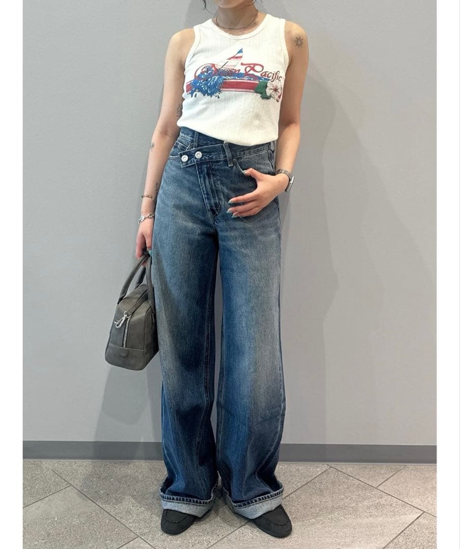 MOUSSY CROSS WAIST WIDE STRAIGHT ダークブルー