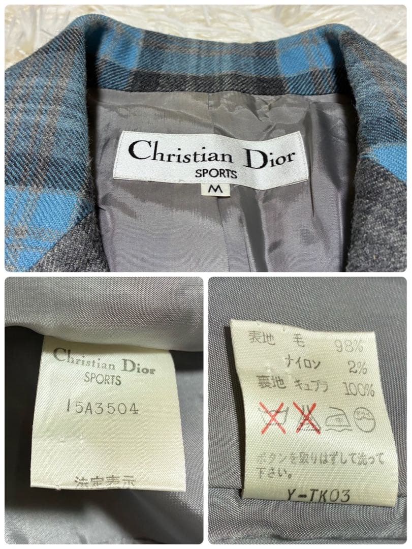ChristianDior テーラードジャケット　チェック柄　ブルー系　ウール