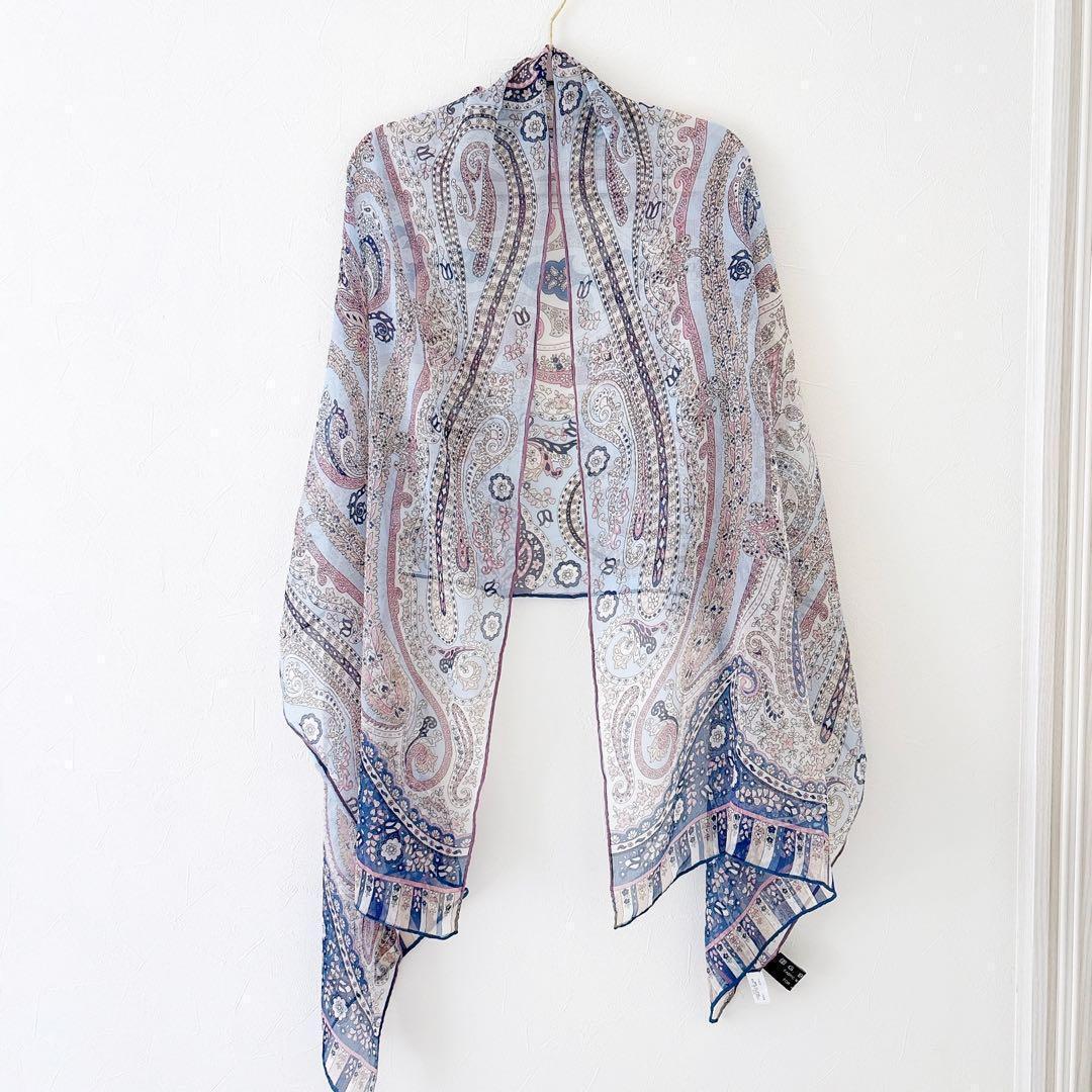 《美品》G.BINDA FOR Leilian シルク100% ストール ブルー