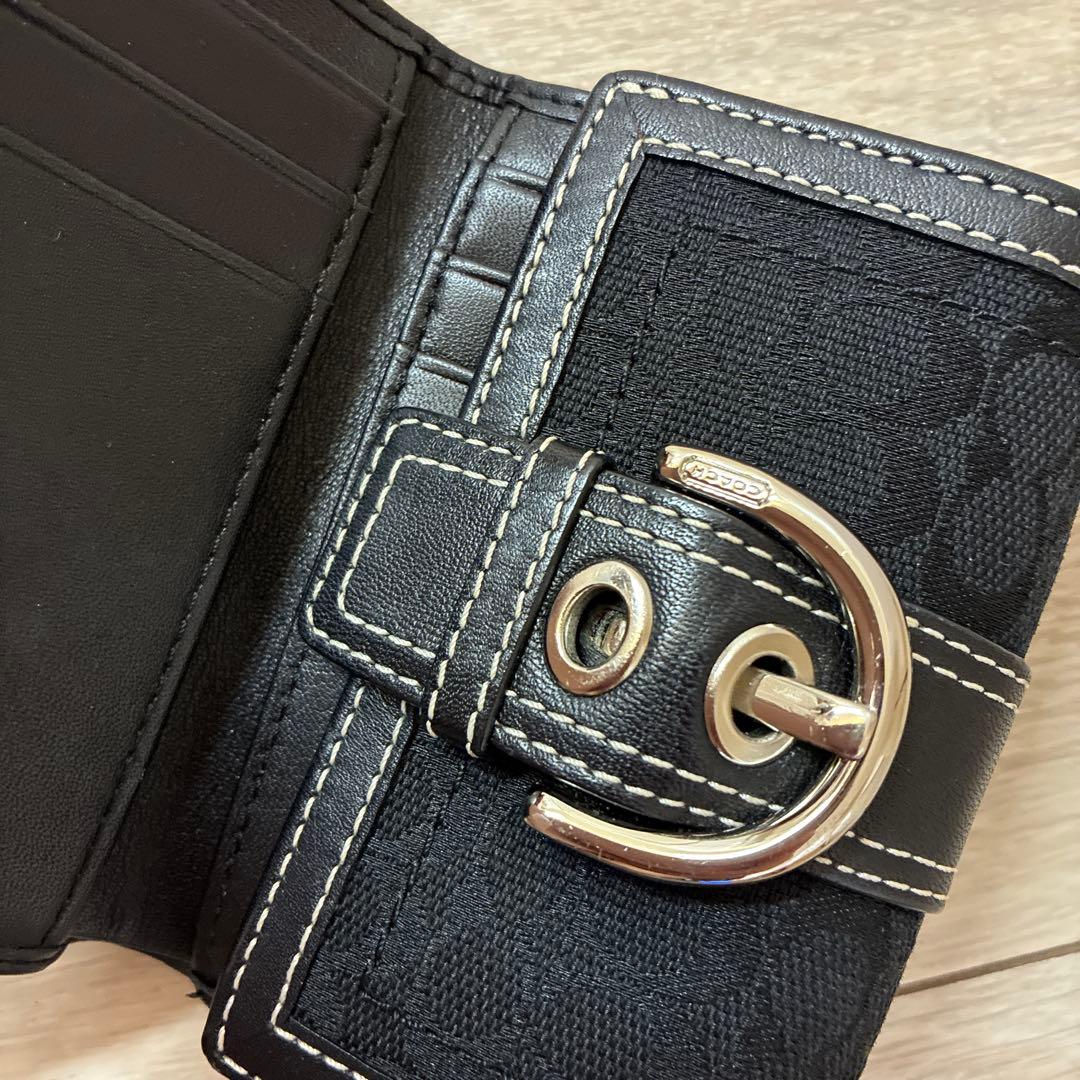 COACH コーチ 三つ折り財布 シグネチャー ブラック キャンバス レザー黒