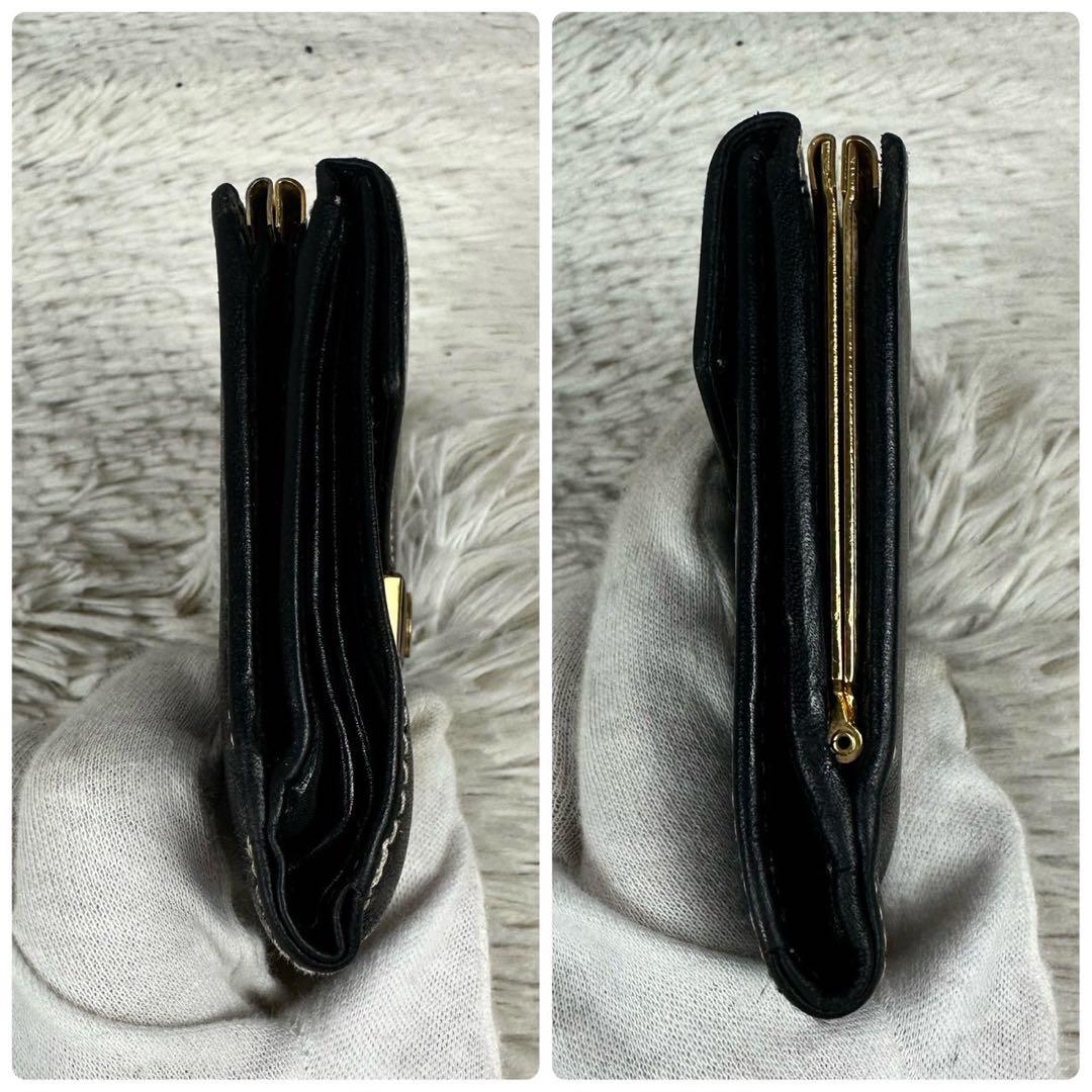 極美品 クリスチャンディオール レザー 折り財布 がま口 ステッチ ブラック 黒