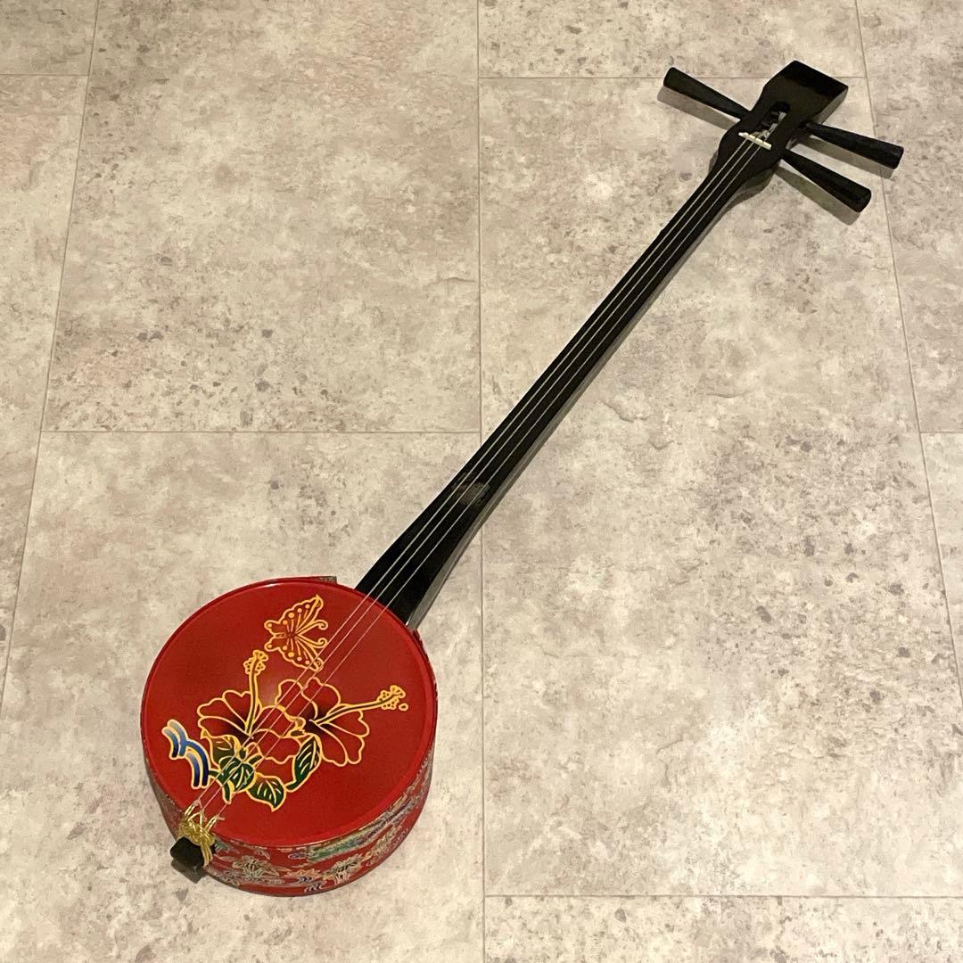 ヴィンテージ 沖縄　かんから三線　ハイビスカス　カンカラ三線　レトロ