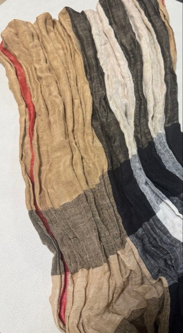 【美品】Burberry 麻　シルク　ストール　スカーフ　バーバリーチェック