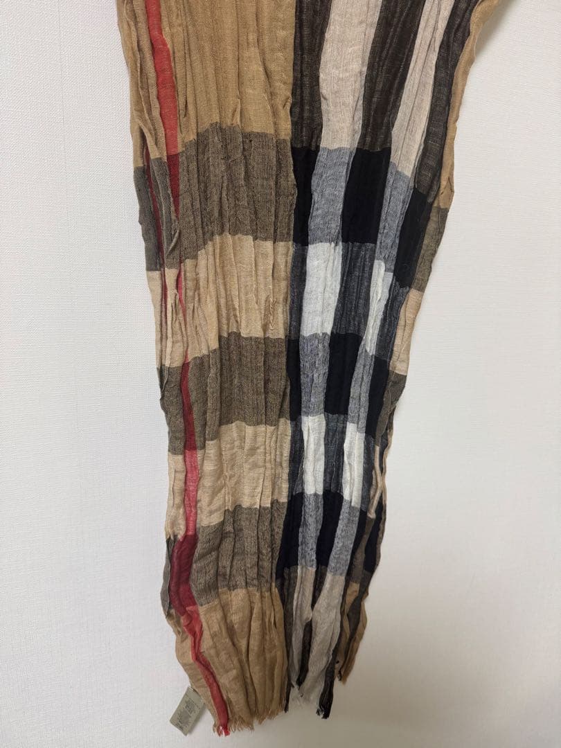 【美品】Burberry 麻　シルク　ストール　スカーフ　バーバリーチェック