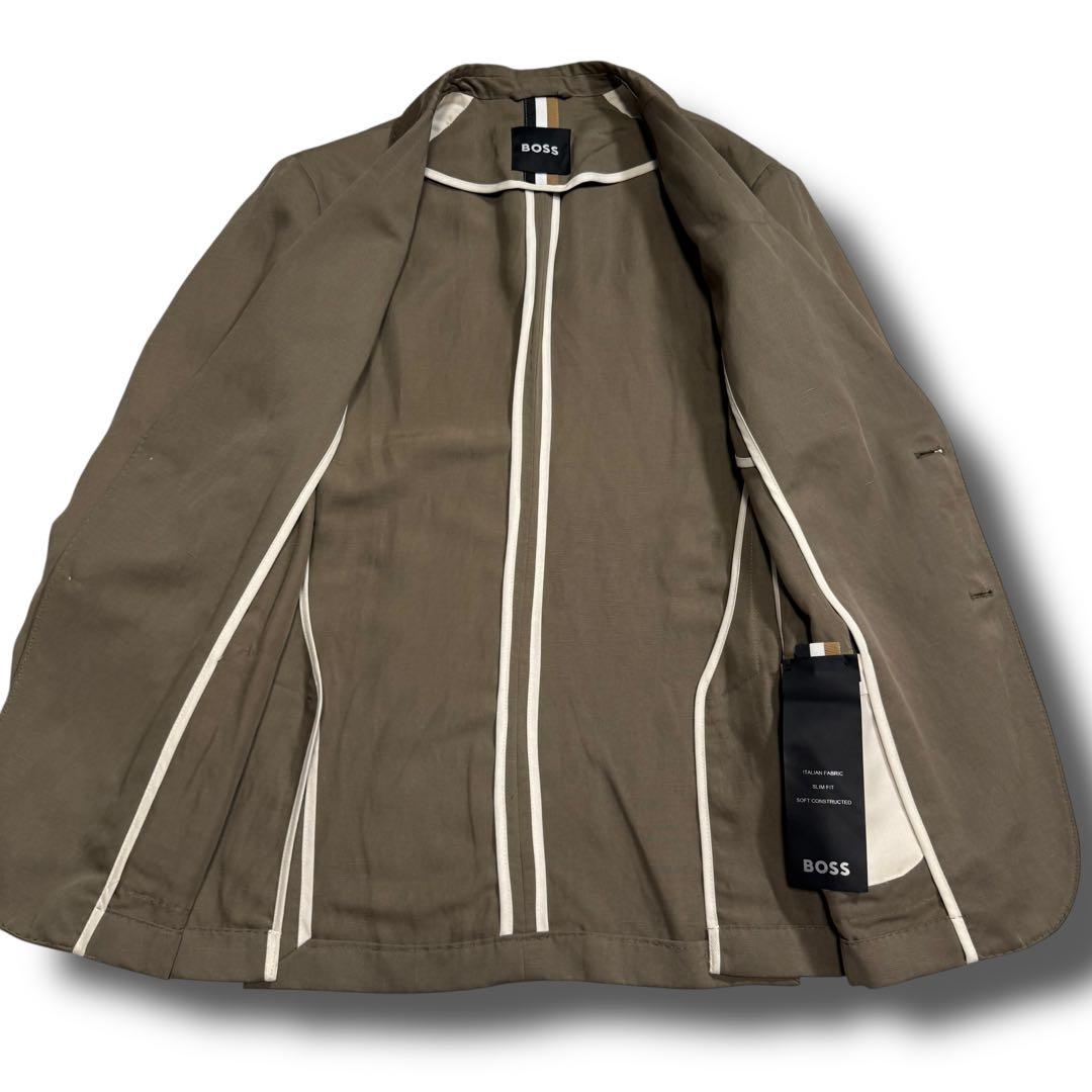 極美品 HUGO BOSS 現行タグ テーラードジャケット リネン カーキ L