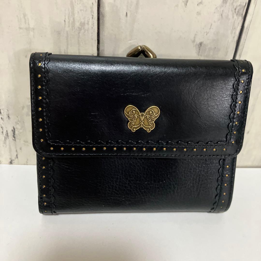 [美品]ヴィンテージANNA SUIがま口三つ折り財布ブラック