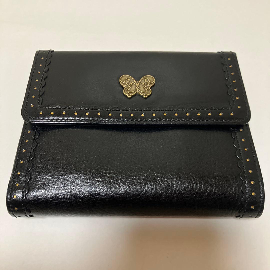[美品]ヴィンテージANNA SUIがま口三つ折り財布ブラック