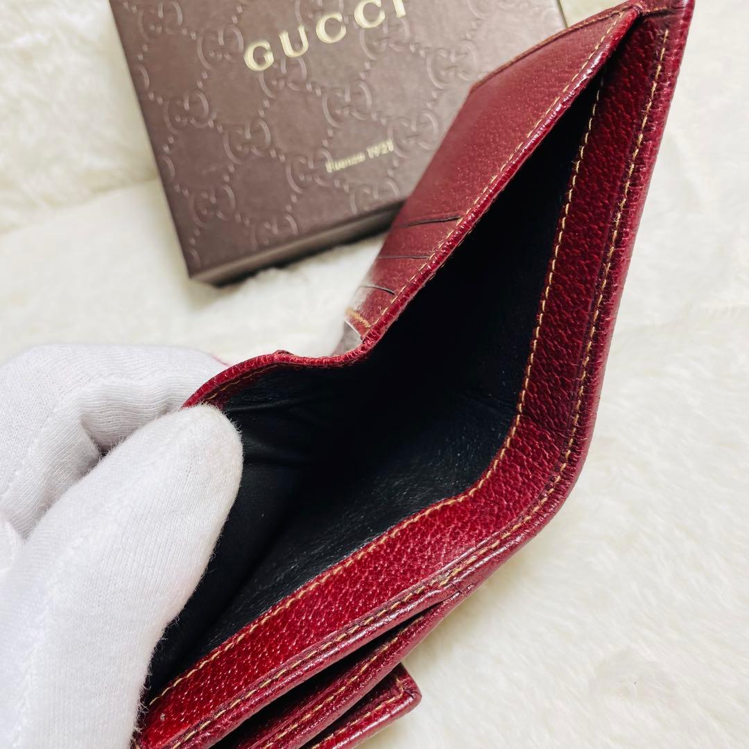 未使用級 正規品　GUCCIグッチ 2つ折り財布 レザーxキャンバス　大人気