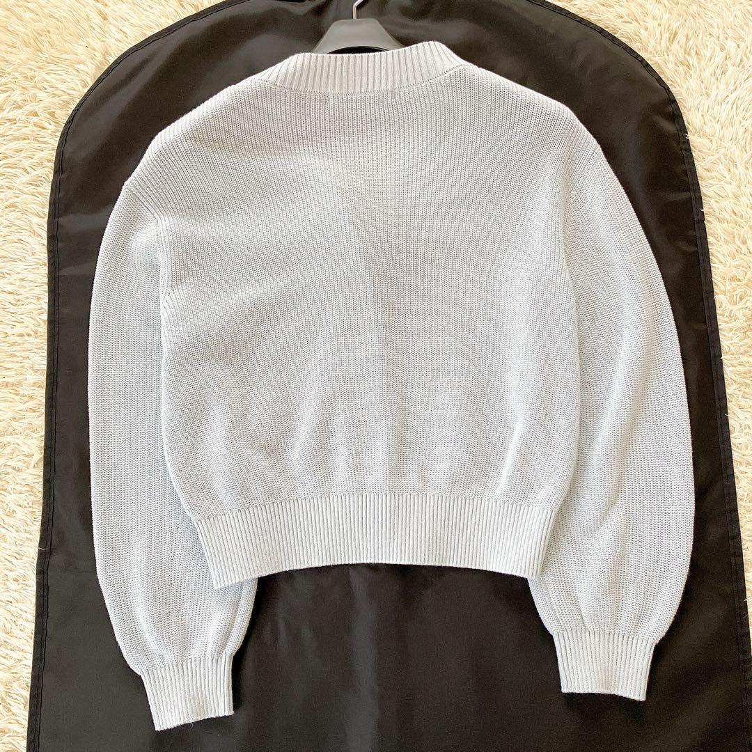 良品✨Rene 2022 ロゴ刺繍 Vネックニットカーディガン 34 ブルー系