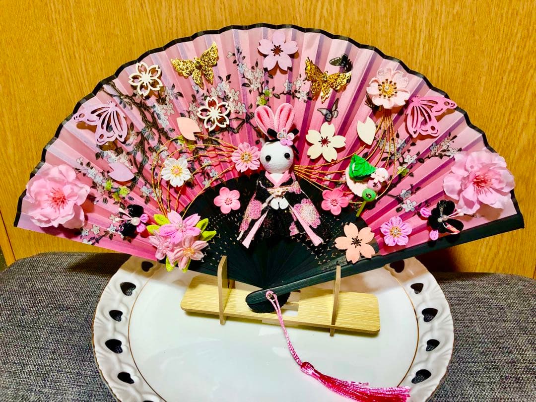 春爛漫　夜桜うさぎちゃん扇子飾り　つまみ細工飾り　なんばん往来詰め合わせ　2点