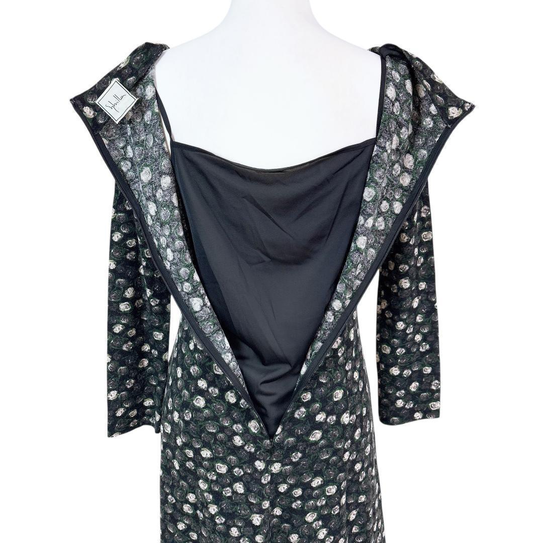【美品】Sybilla 長袖ワンピース M 総柄 花柄ドット ブラック/グレー