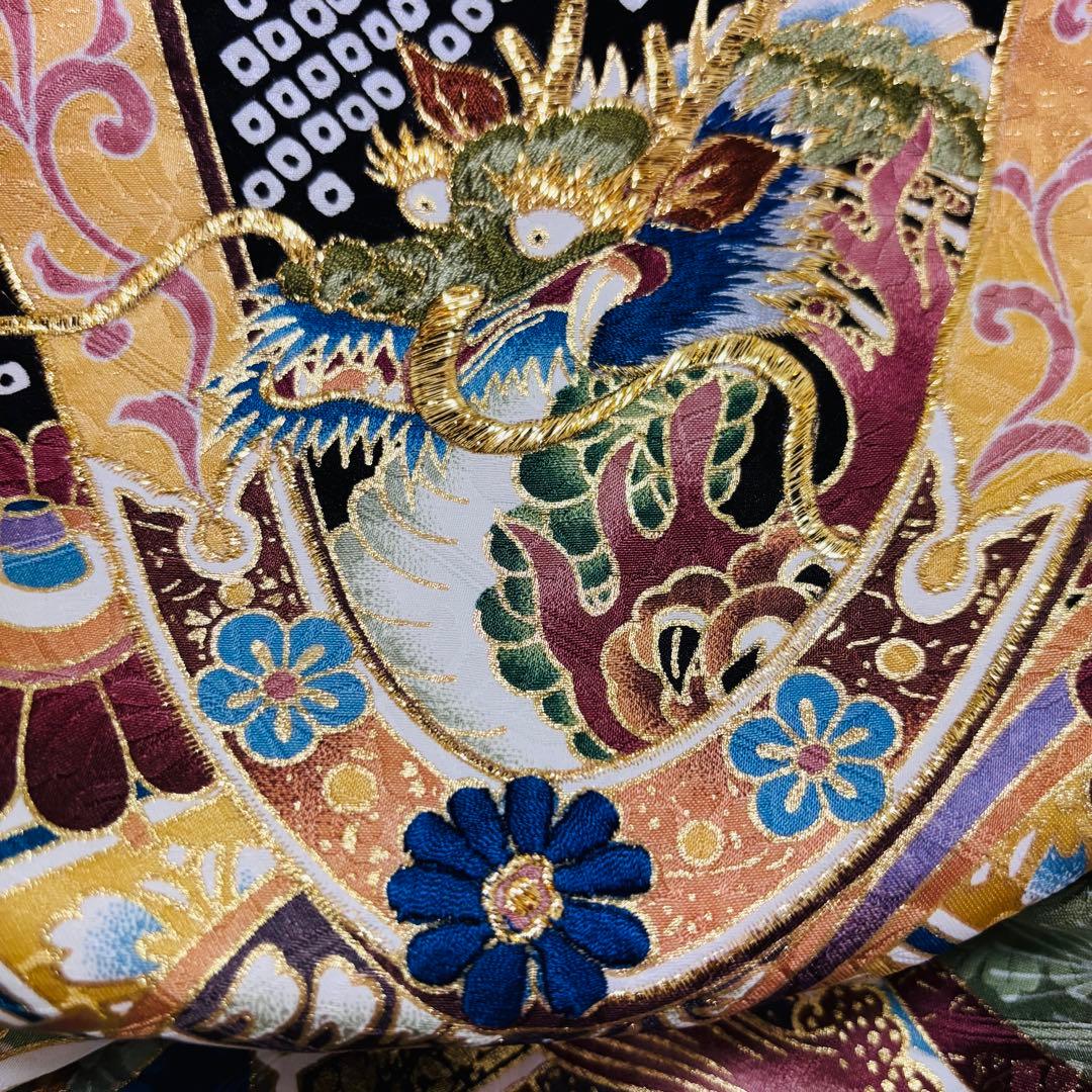 【新品】正絹 京友禅 総疋田鹿子柄 金刺繍入 本金彩 お宮参り 産着 男の子 黒