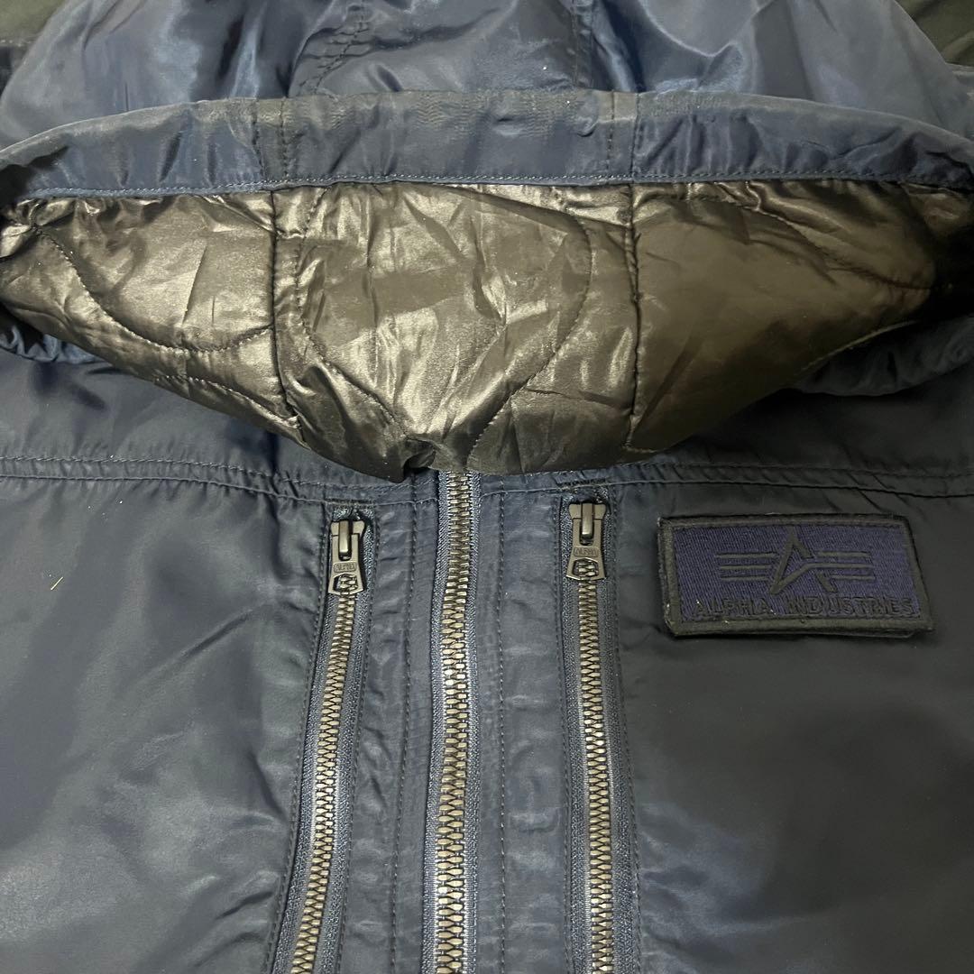 ALPHA INDUSTRIES フーデッド リブジャケット ネイビー 3L