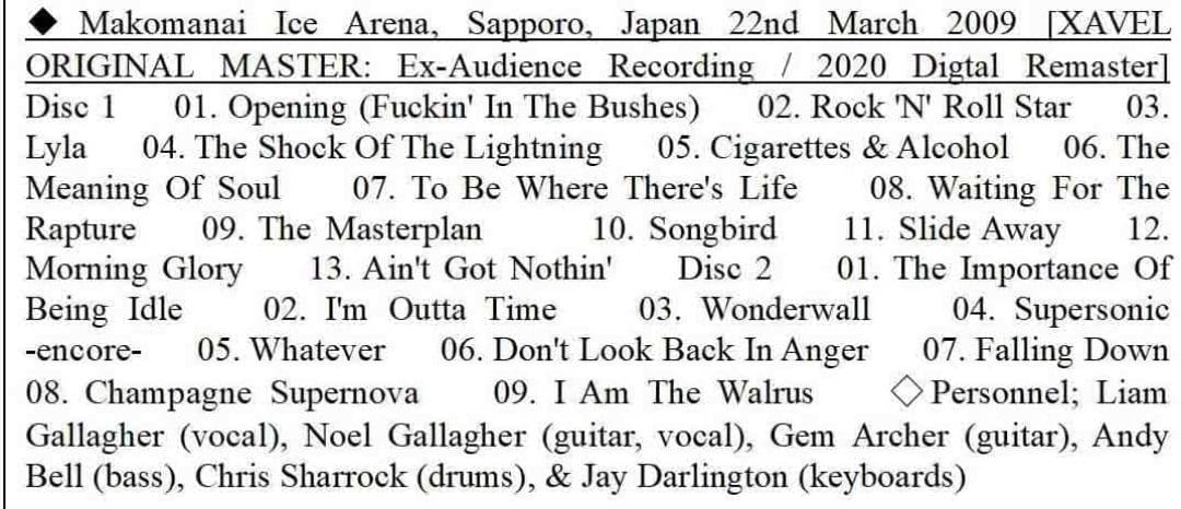 c*2様 OASIS JAPAN TOUR 2009 4点セット オアシス