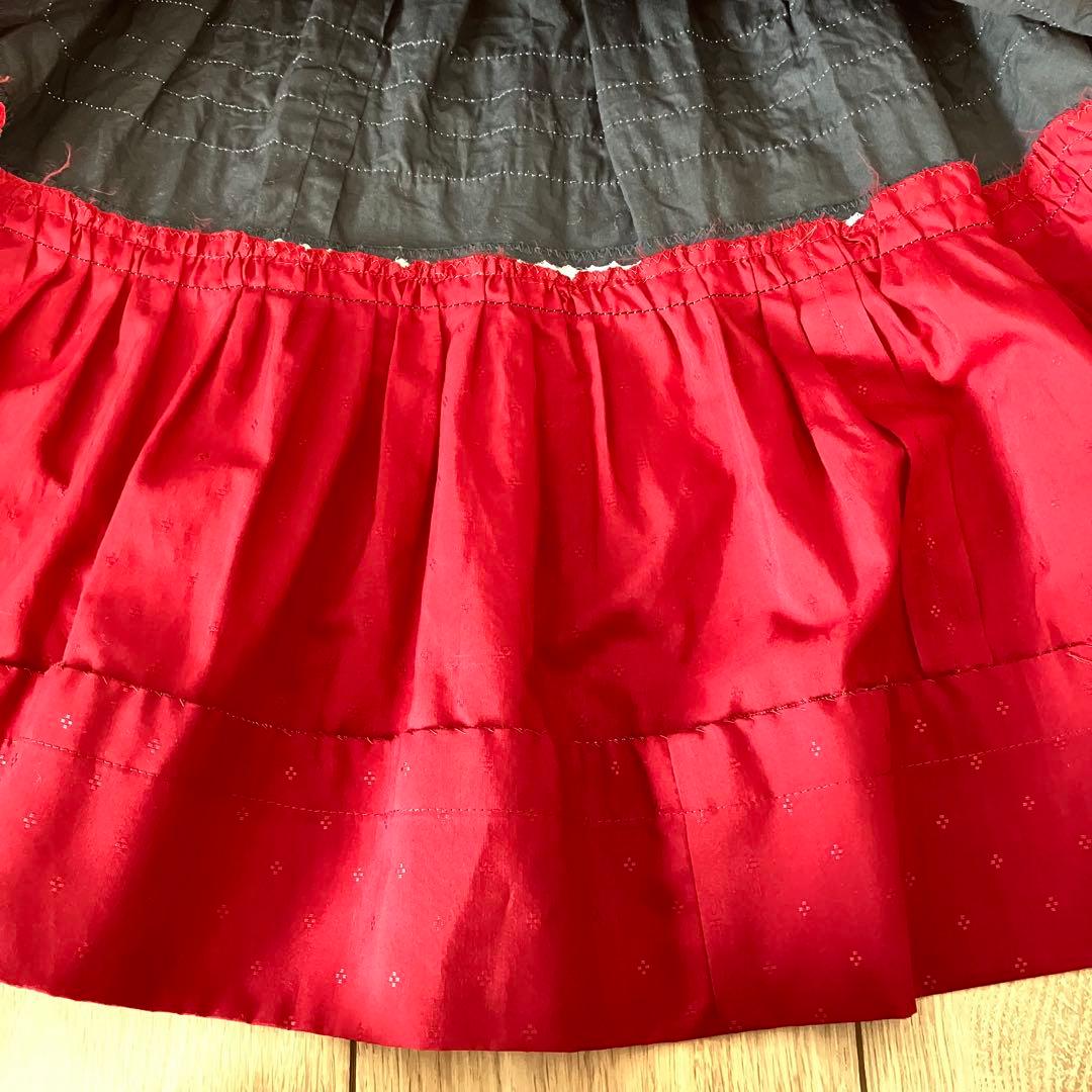 美品フォークダンススカート 黒赤レース舞台衣装