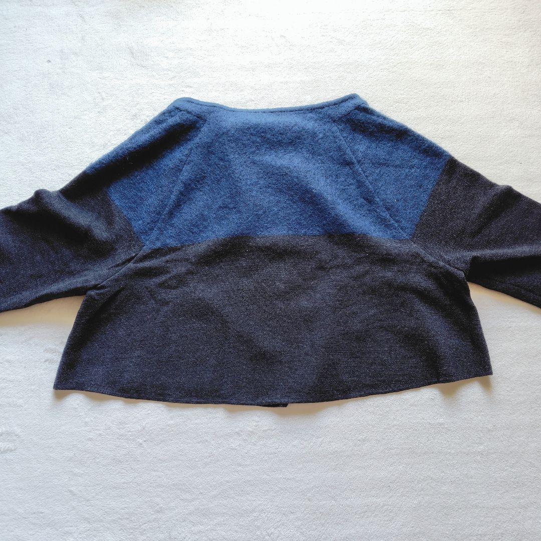 【美品】芽風 モヘヤ混 切替 ニット カーディガン チャコール ネイビー 38