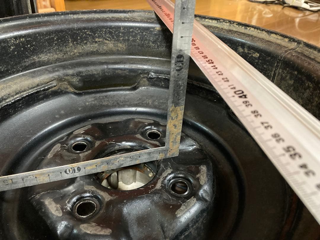 【旧車】14インチ 6J 114.3 鉄チンホイール リング キャップ付き深リム