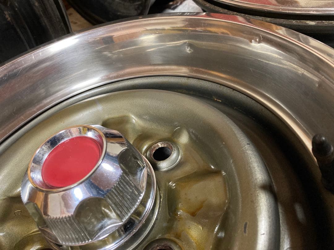 【旧車】14インチ 6J 114.3 鉄チンホイール リング キャップ付き深リム