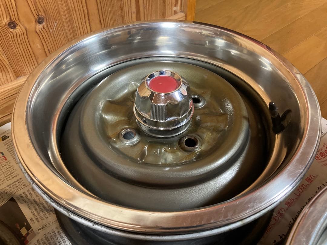 【旧車】14インチ 6J 114.3 鉄チンホイール リング キャップ付き深リム