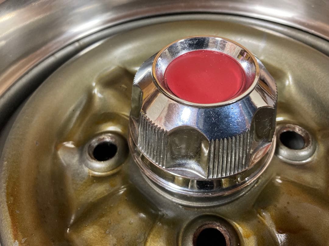 【旧車】14インチ 6J 114.3 鉄チンホイール リング キャップ付き深リム