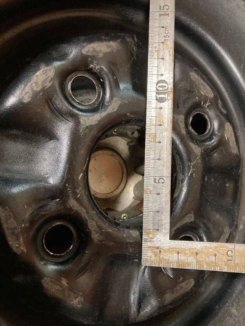 【旧車】14インチ 6J 114.3 鉄チンホイール リング キャップ付き深リム