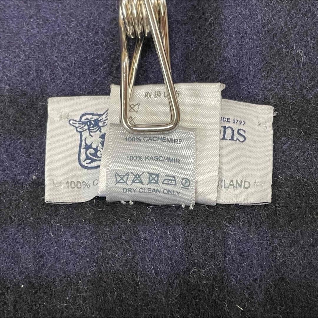 5504【美品】ジョンストンズ 大判ストール カシミヤ100％　チェック 紫 黄