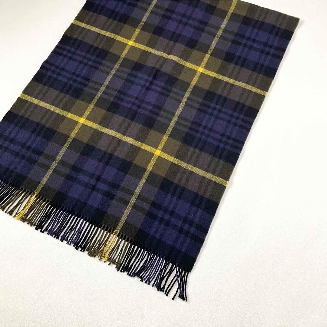 5504【美品】ジョンストンズ 大判ストール カシミヤ100％　チェック 紫 黄