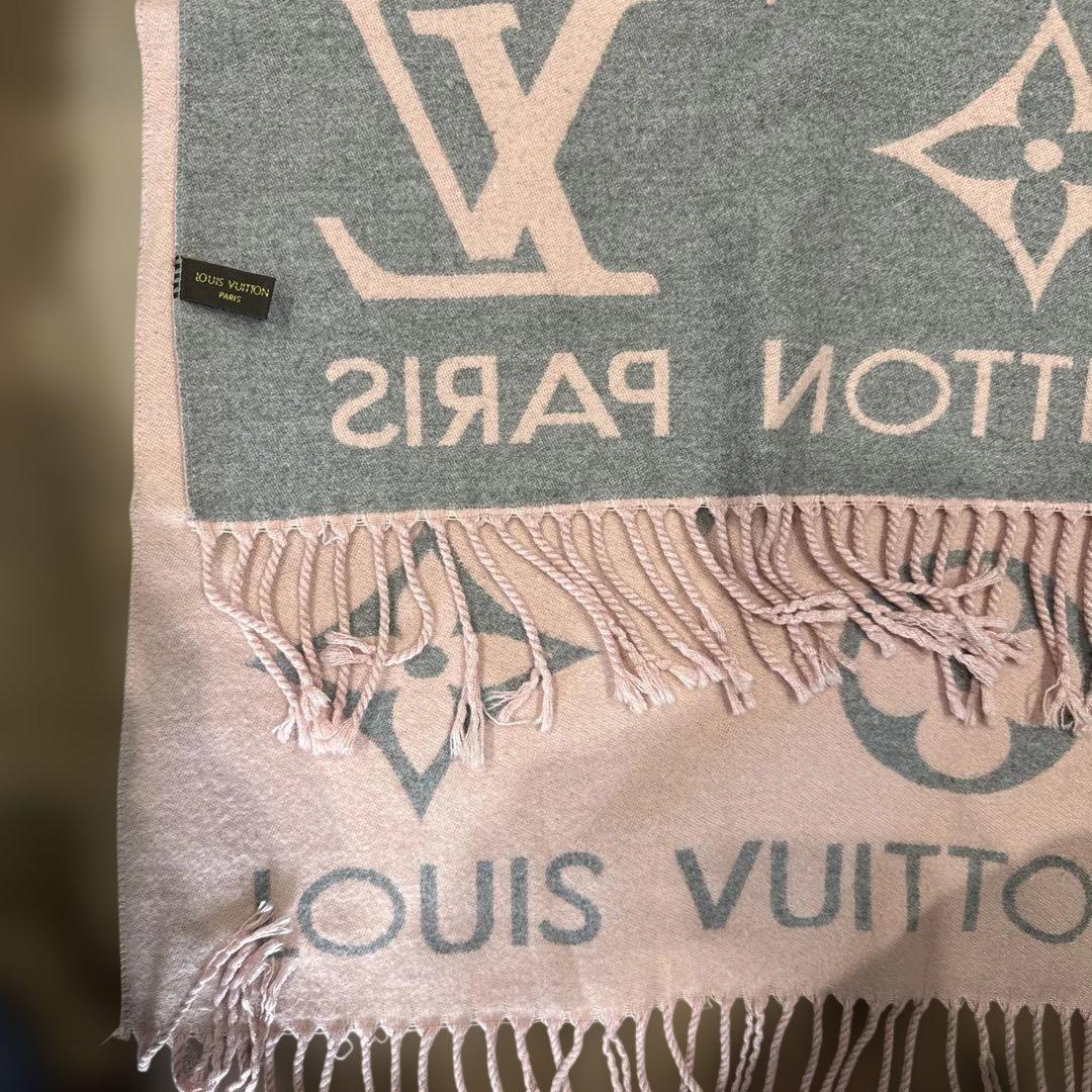 最終値下げLOUIS VUITTON ロゴ入りマフラー ピンク/グレー