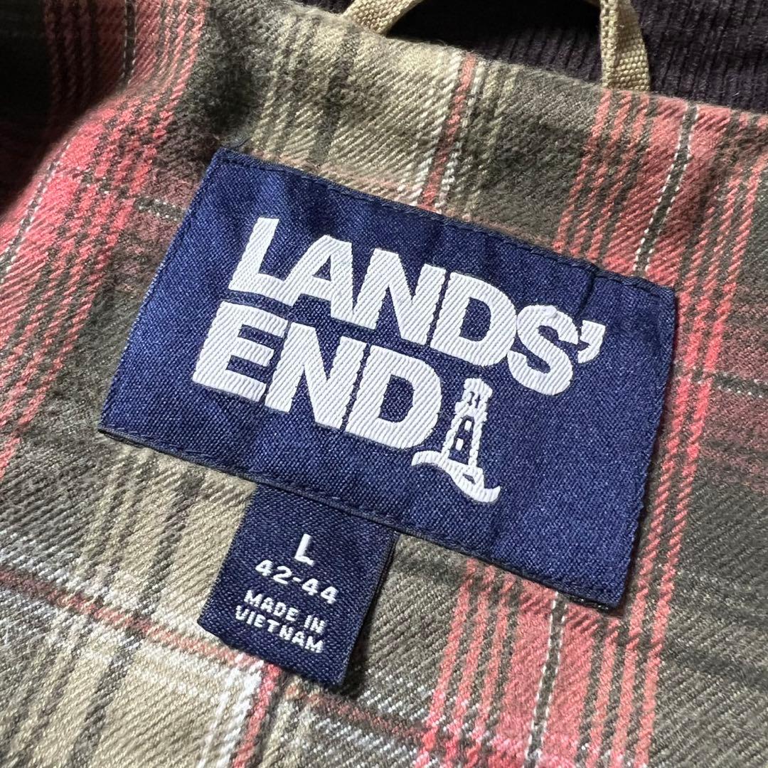 Lands’ End ハンティング カバーオール L 裏地チェック