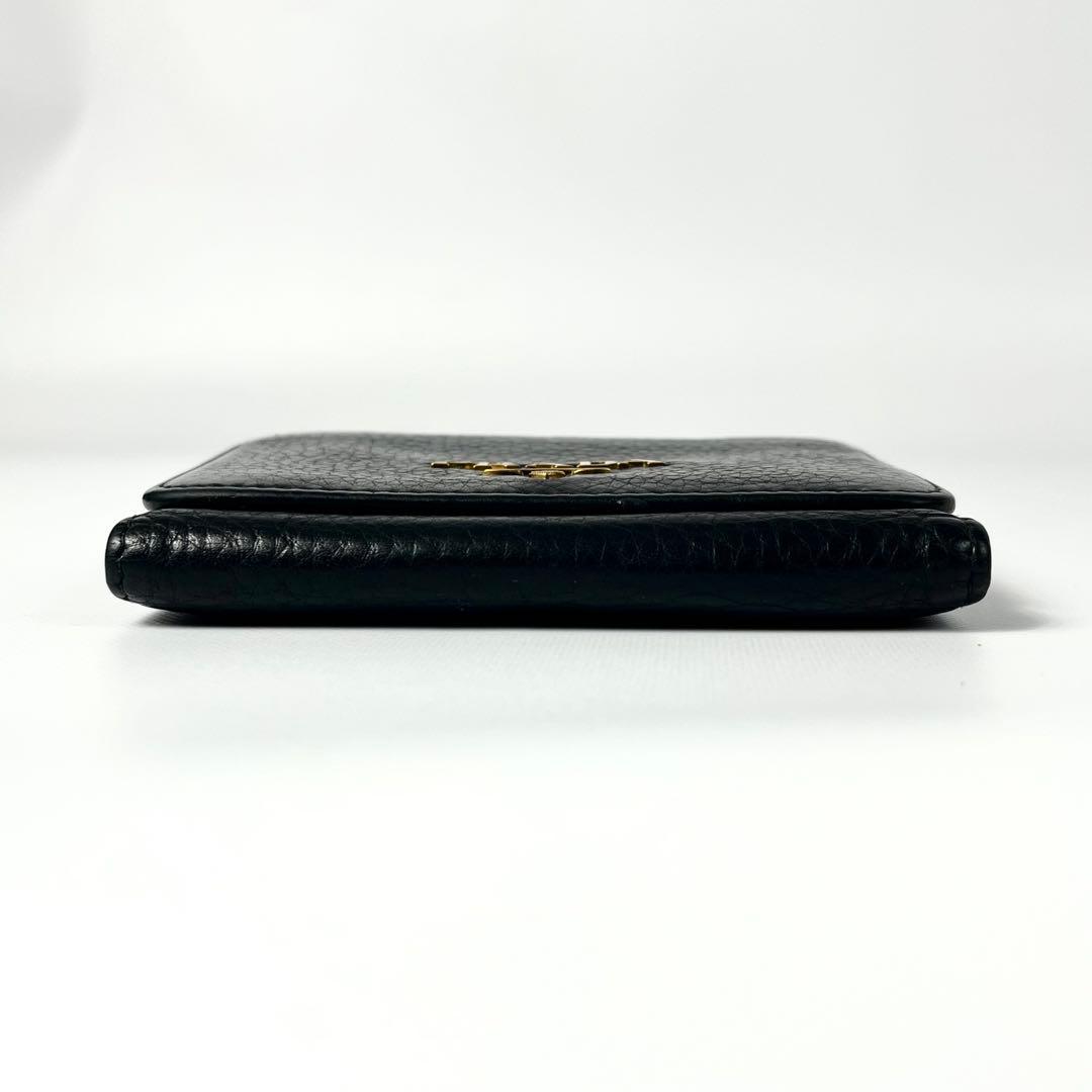 希少✨プラダ 三つ折り財布 ヴィッテログレイン レザー ロゴ金具 ブラック