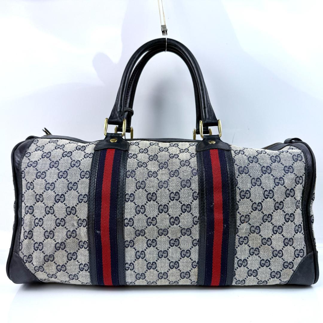 希少デザイン GUCCI ボストンバッグ GGスプリーム シェリーライン 大容量