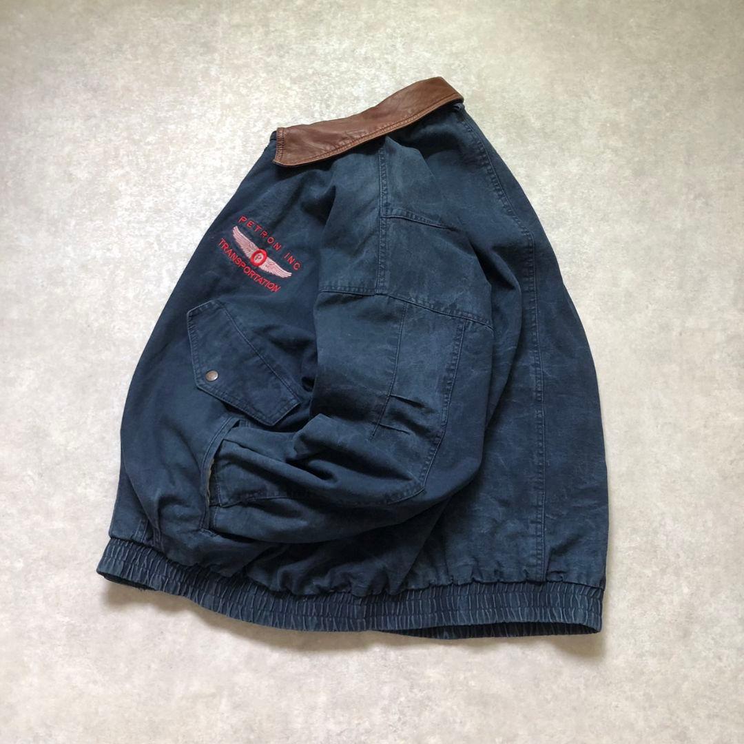 超希少XXL 90s 企業刺繍 ダックジャケット 襟レザー ナスコン
