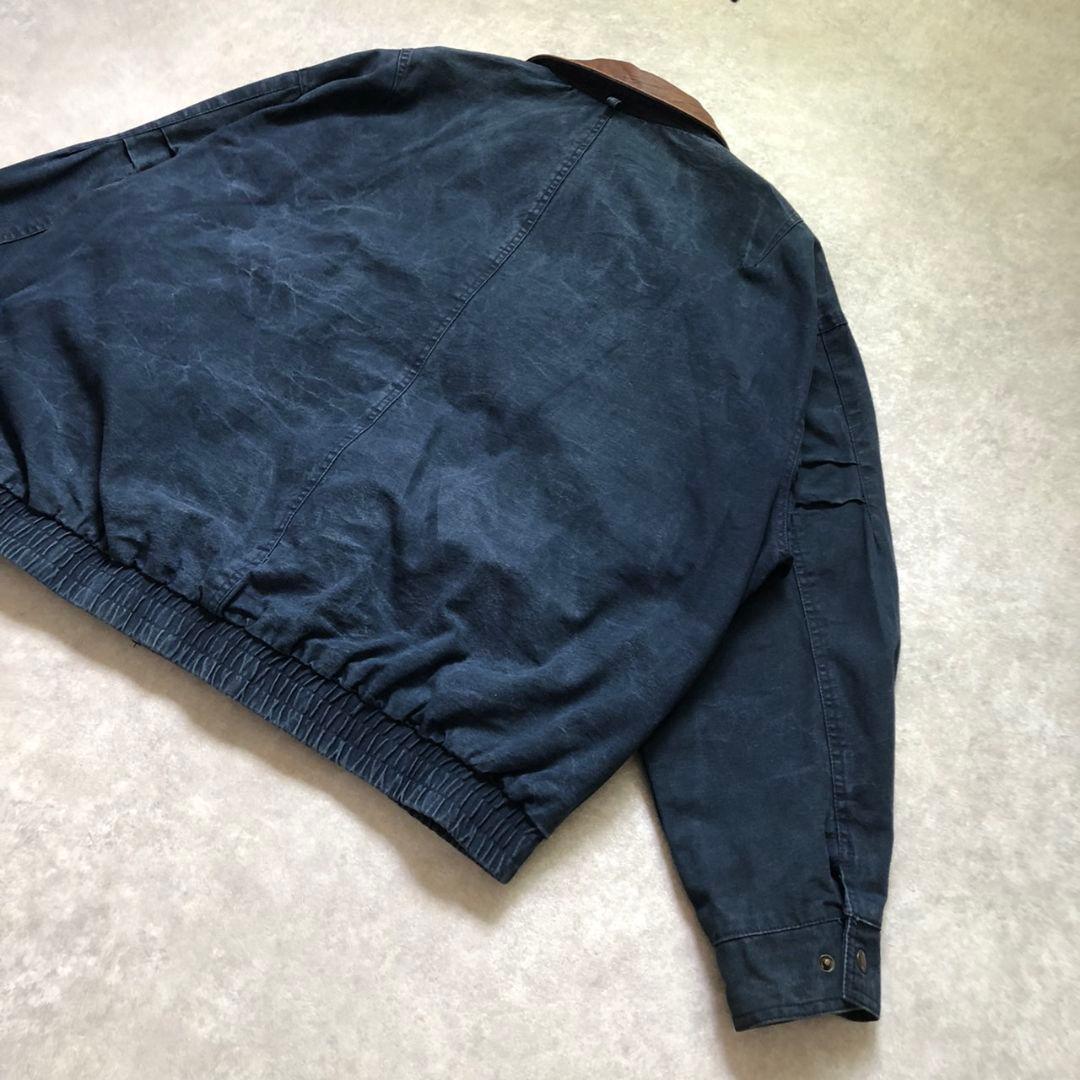 超希少XXL 90s 企業刺繍 ダックジャケット 襟レザー ナスコン