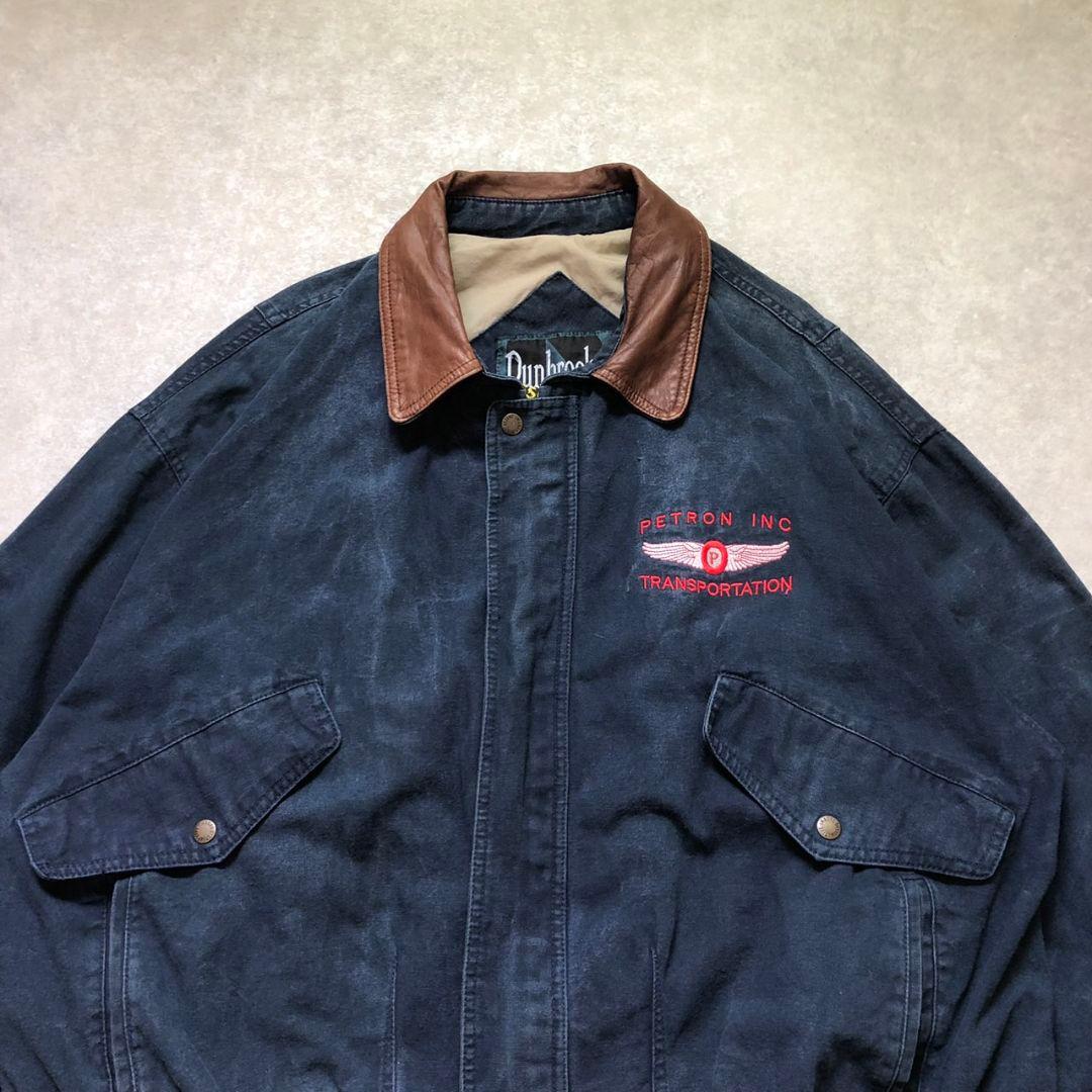 超希少XXL 90s 企業刺繍 ダックジャケット 襟レザー ナスコン