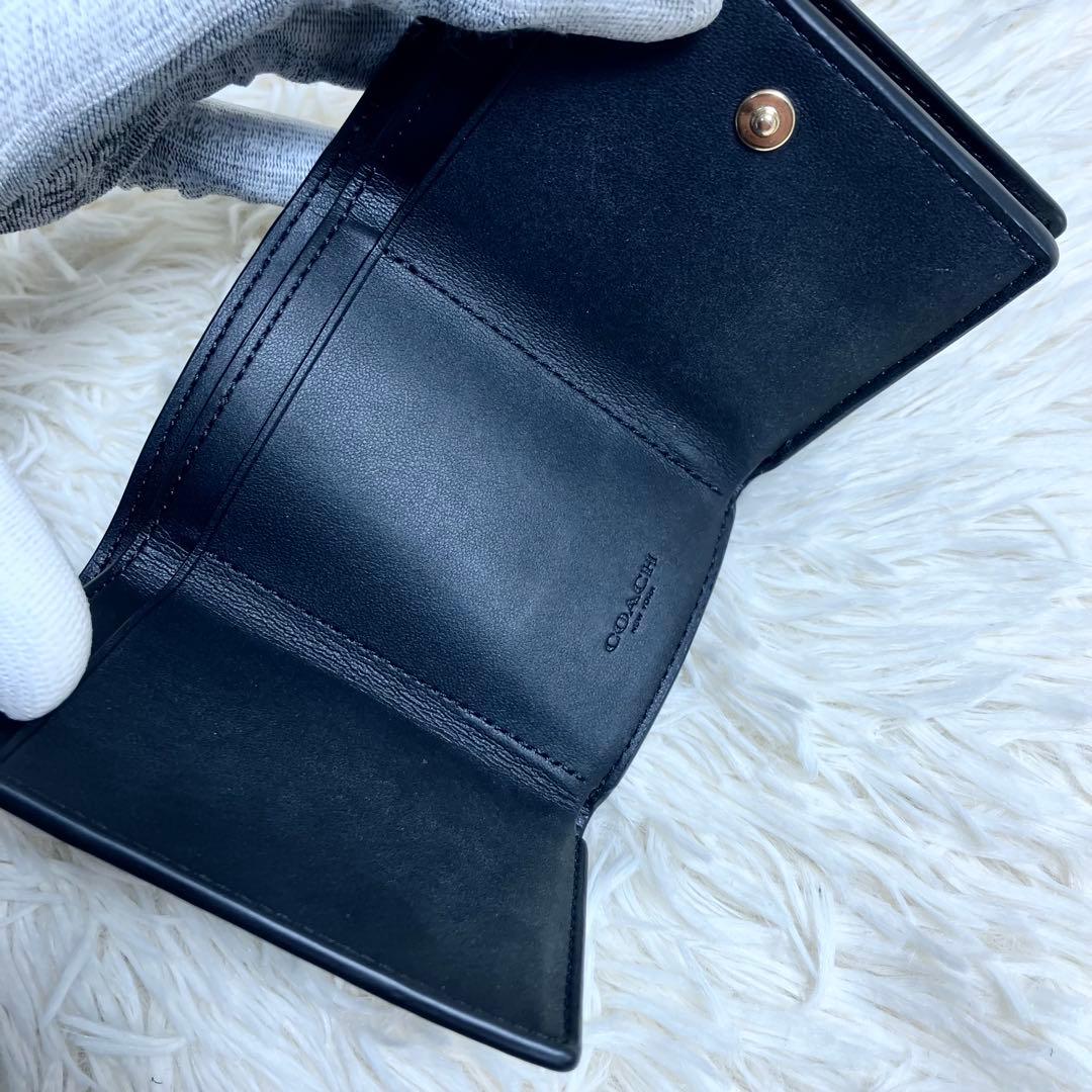 【極美品・希少】 COACH 三つ折り コンパクトウォレット ゴールドロゴ