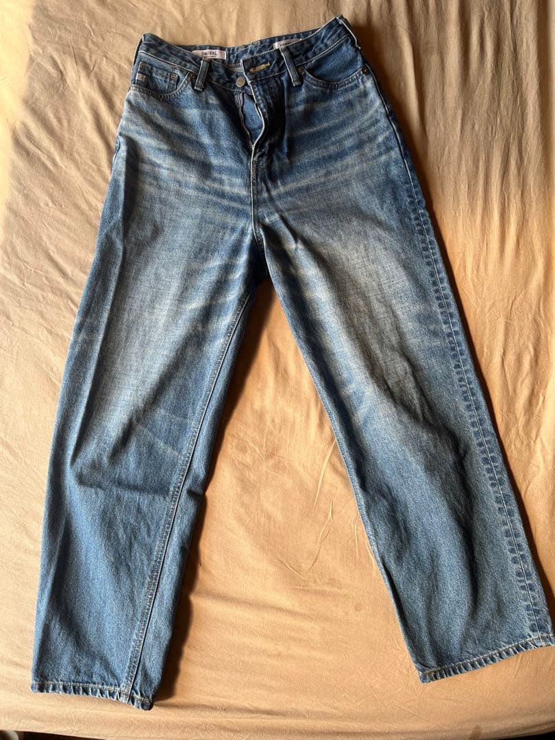 FASHIRU ブルーデニムワイドレッグパンツ