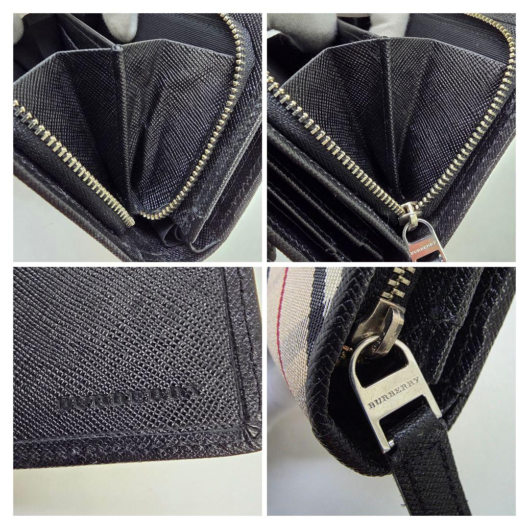 【美品】バーバリー 折り財布 ノバチェック キャンバス×レザー ラウンドジップ
