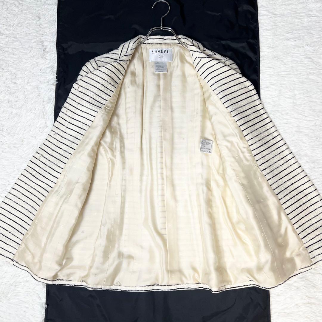 カメリア✨ CHANEL シャネル スパンコールボーダーツイードジャケット 40