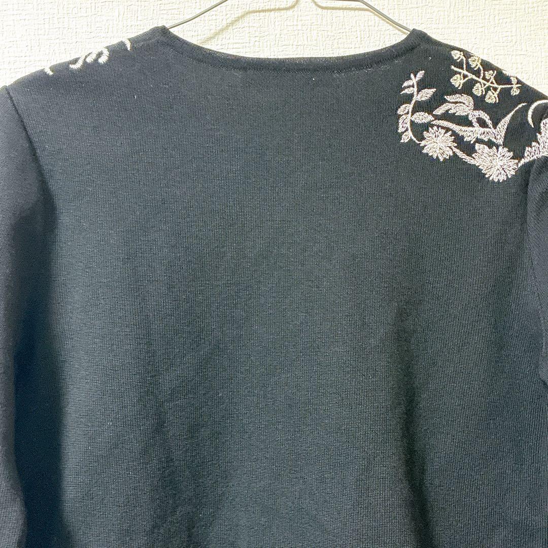 Blumarine ブルマリン カーディガン 花 刺繍 ブラック ウール シルク