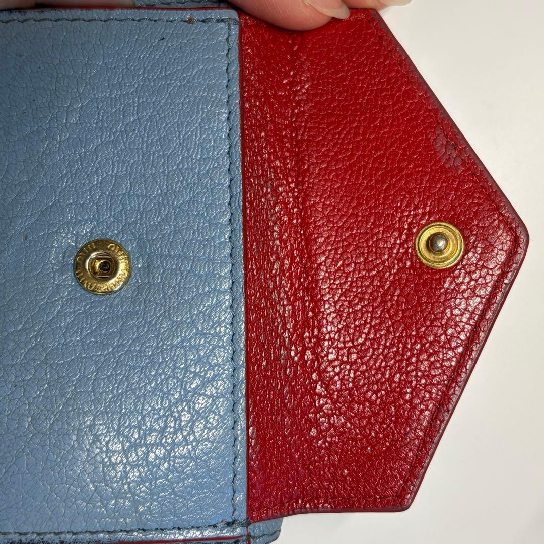 miu miu マドラス ラブレター 三つ折り財布 青 ブルー ミュウミュウ