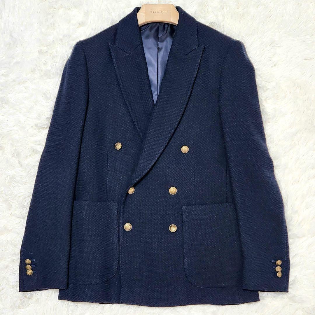 ZARA ザラ ダブル ブレザー 紺ブレ 銀ボタン リネン ブレンド 春夏