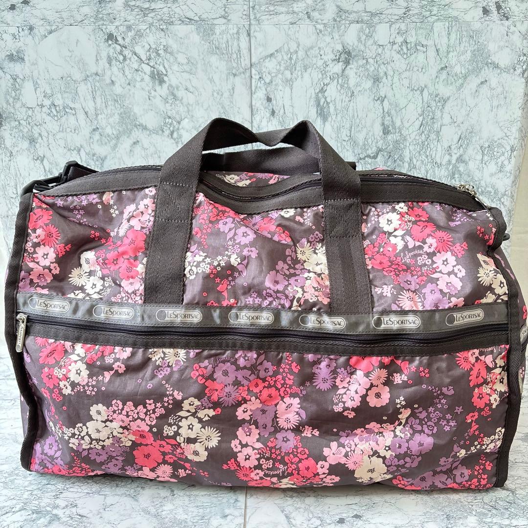 レスポートサック ボストンバック 花柄 ブラウン ショルダー 2way
