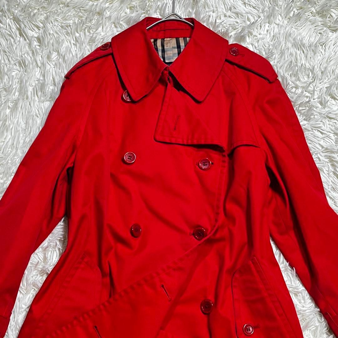 BURBERRY レッド トレンチコート　ノバチェック裏地　ベルト無し
