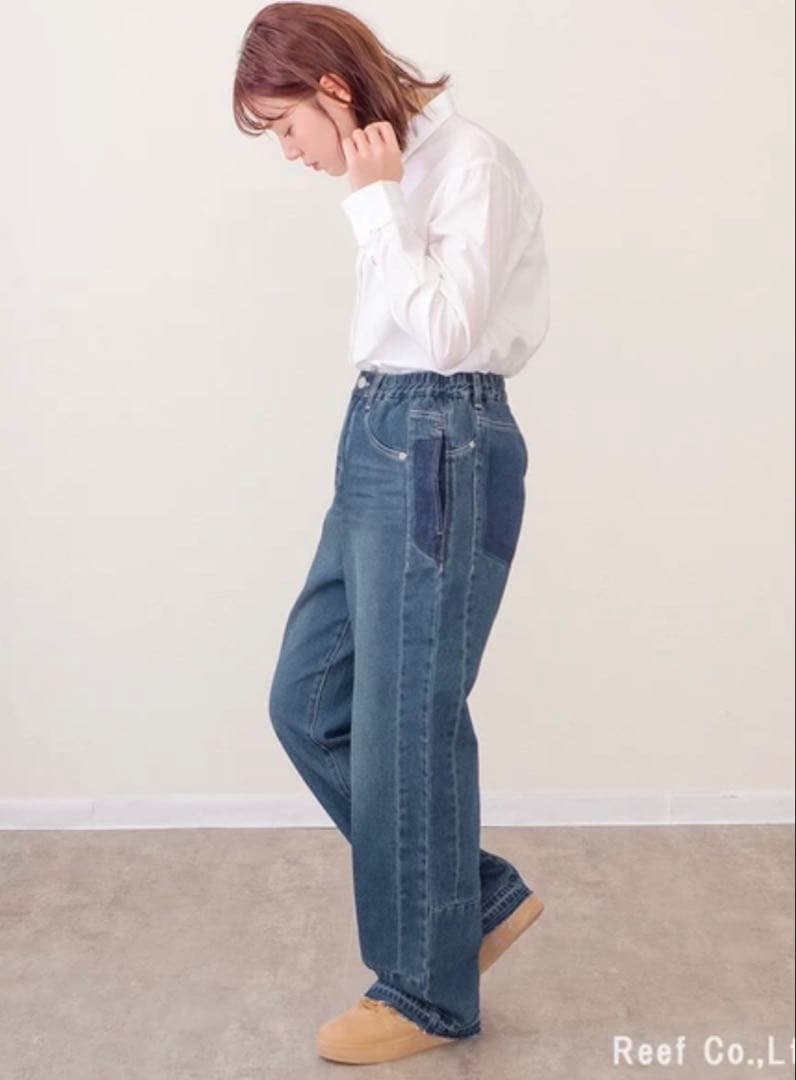 REMIXデニムストレートパンツ USED NAVY
