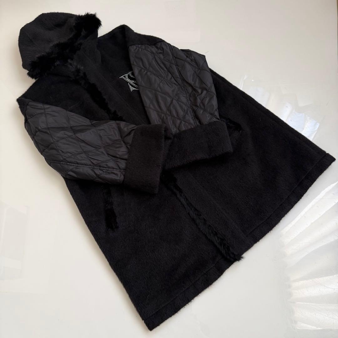 ヴァレンツア ♡ 異素材ドッキングシャギーコート 黒