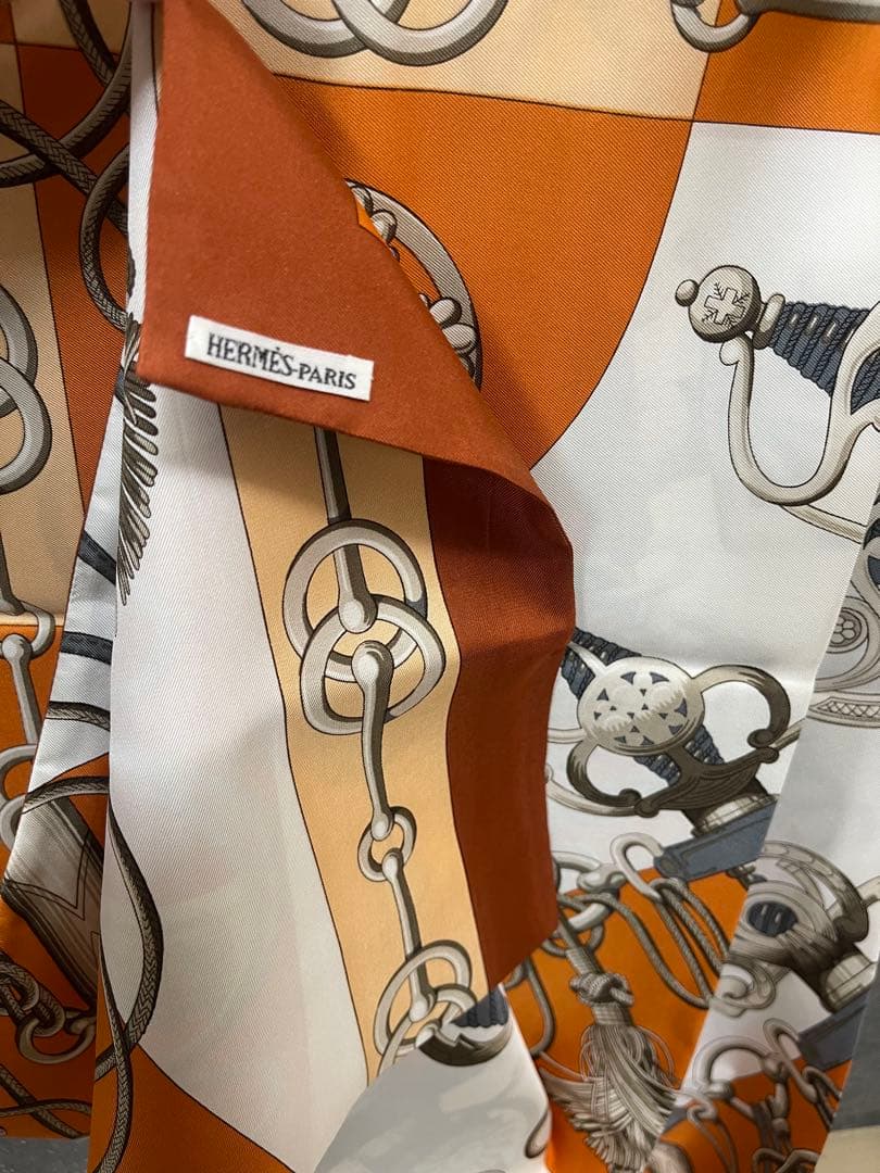 【美品】HERMÈS エルメス　シルク　ストール　マフラー　長方形　希少サイズ