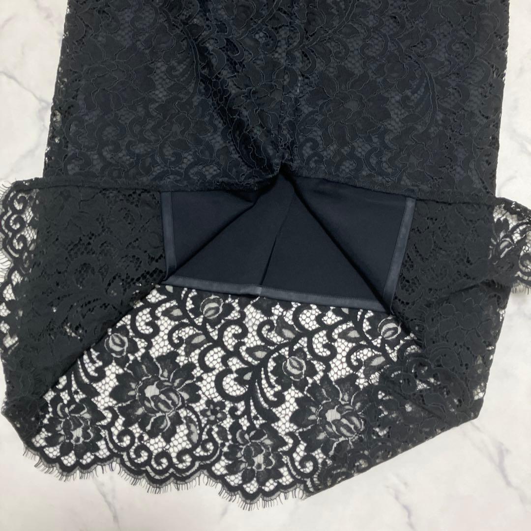 NOBLE リバーレースIラインスカート ブラック 38 上品 美シルエット