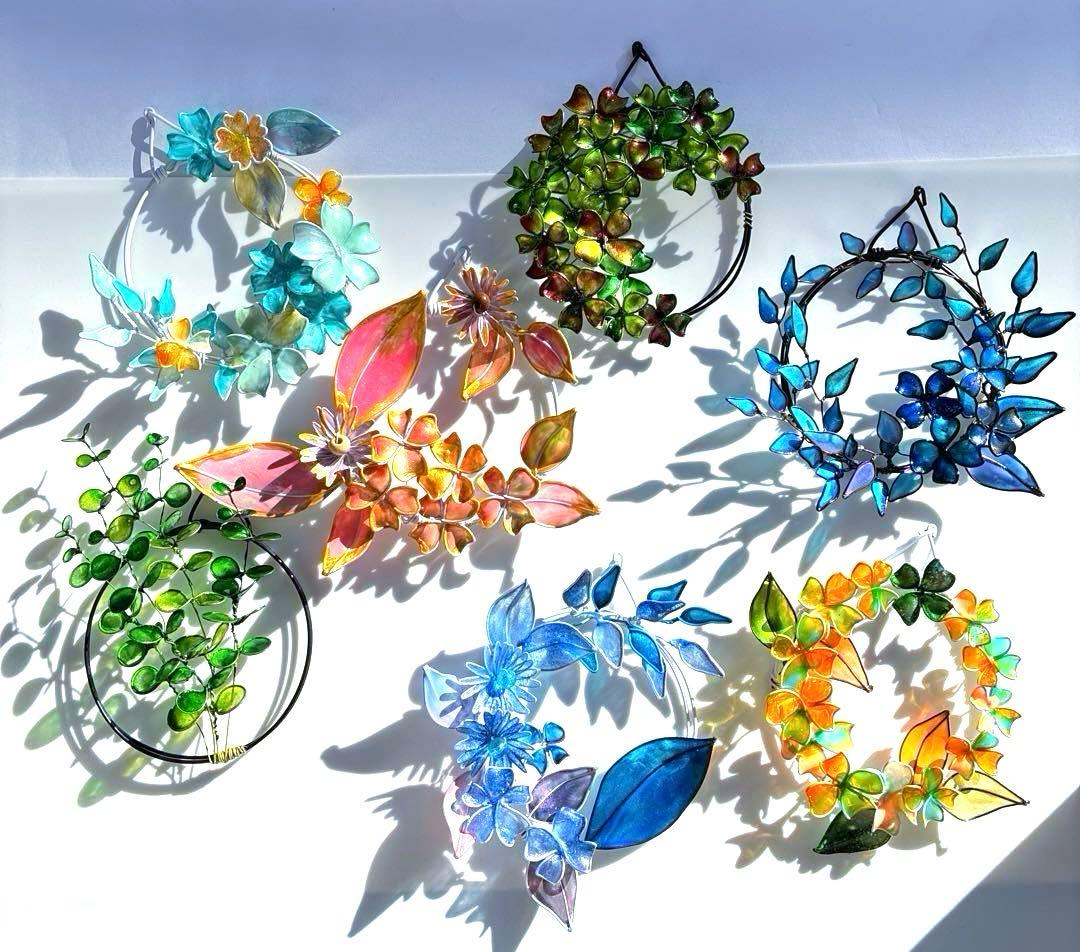 happy flower本気のミニリースセット　ディップアート　ワイヤークラフト